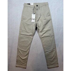 Zara The City Trouser Slim Fit Stretch Khaki Beige Casual Chino Pants Women's 29